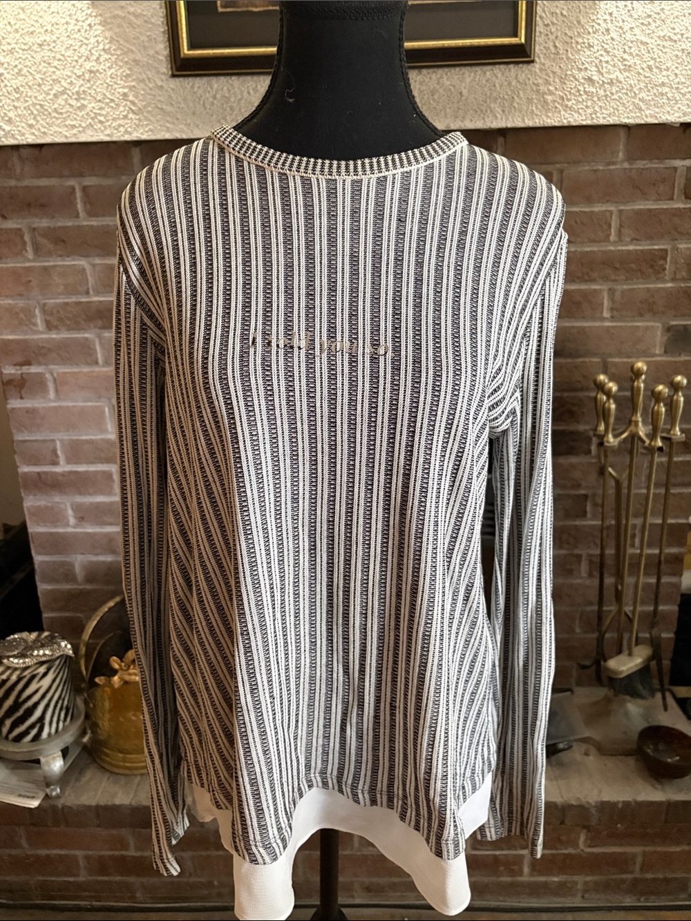 Zara Black & White Vertical-Stripe Long Sleeve Top